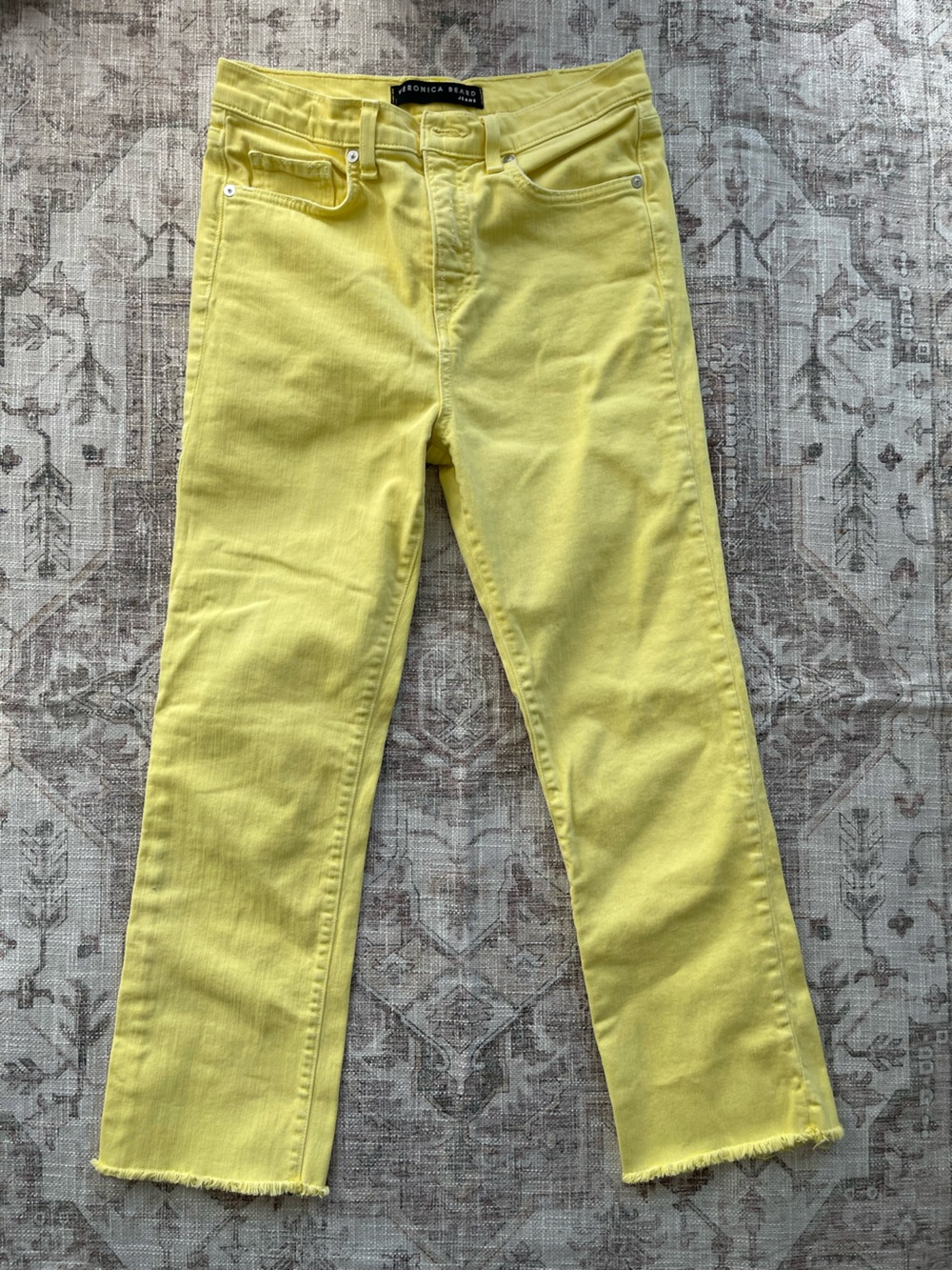 Veronica Beard Carly 11" Kick Flare Jeans in Pale Yellow